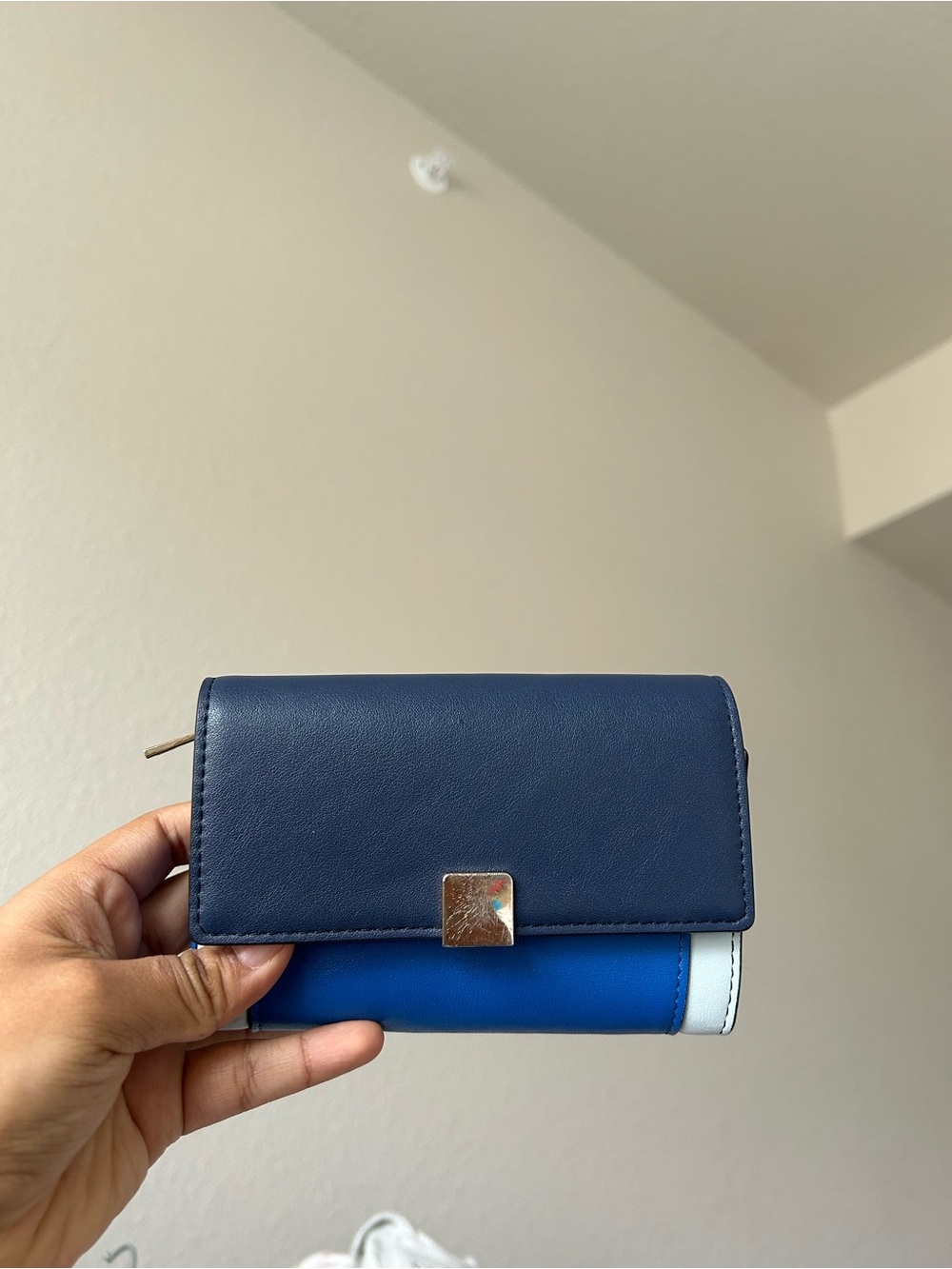 a new day Navy, Bright Blue and White Tri-Panel Compact Wallet